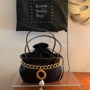 Bosom Buddy Bag,  black straw bag